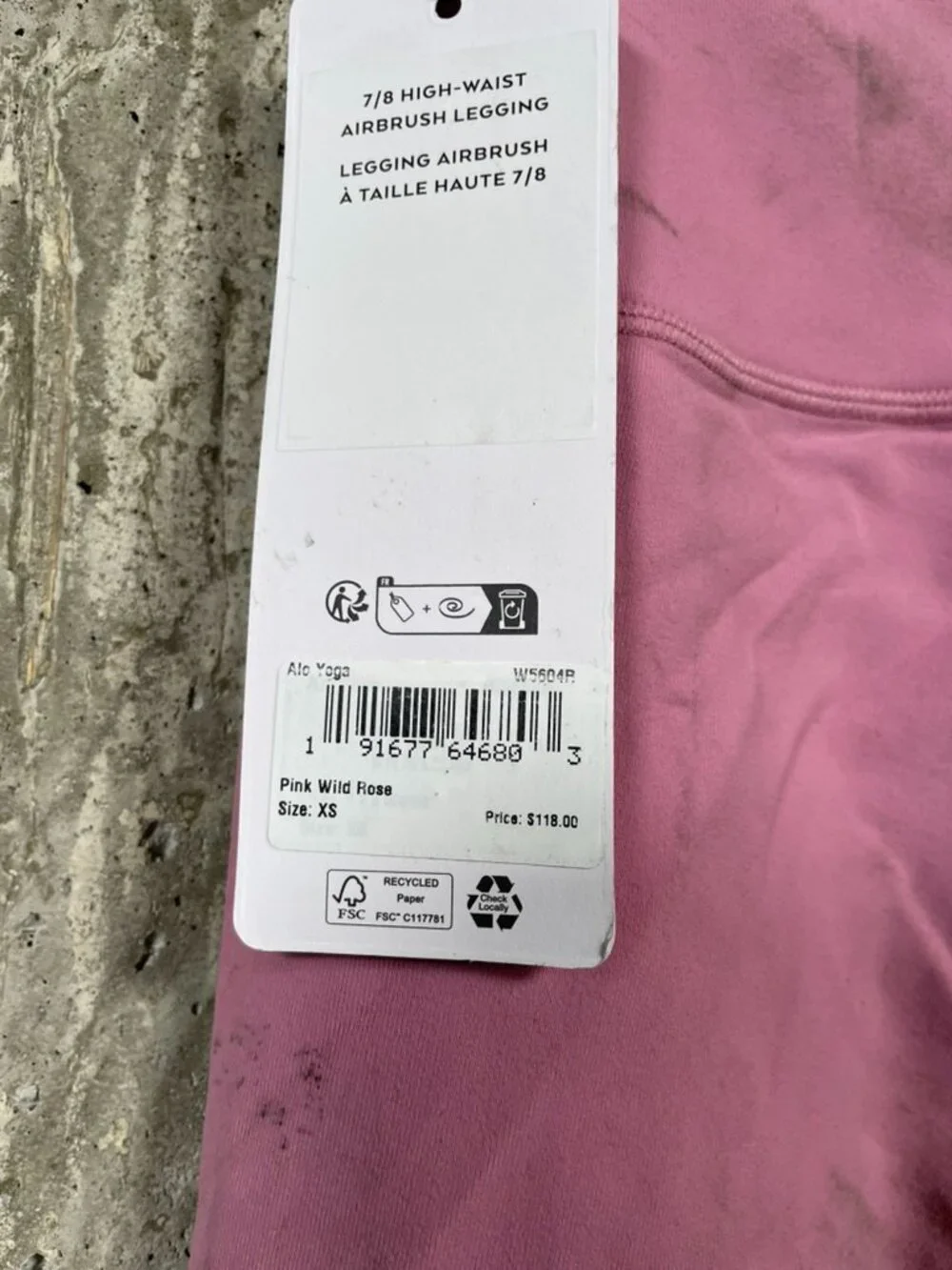 ALO YOGA Women's 7/8 High-Waist Airbrush Legging Sz XS in Pink Wild Rose (Dirty)